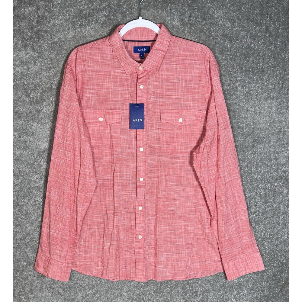Apt 9 Button Up Shirt Mens Sz XL Red Houndstooth Cotton Pockets Long Sleeve New